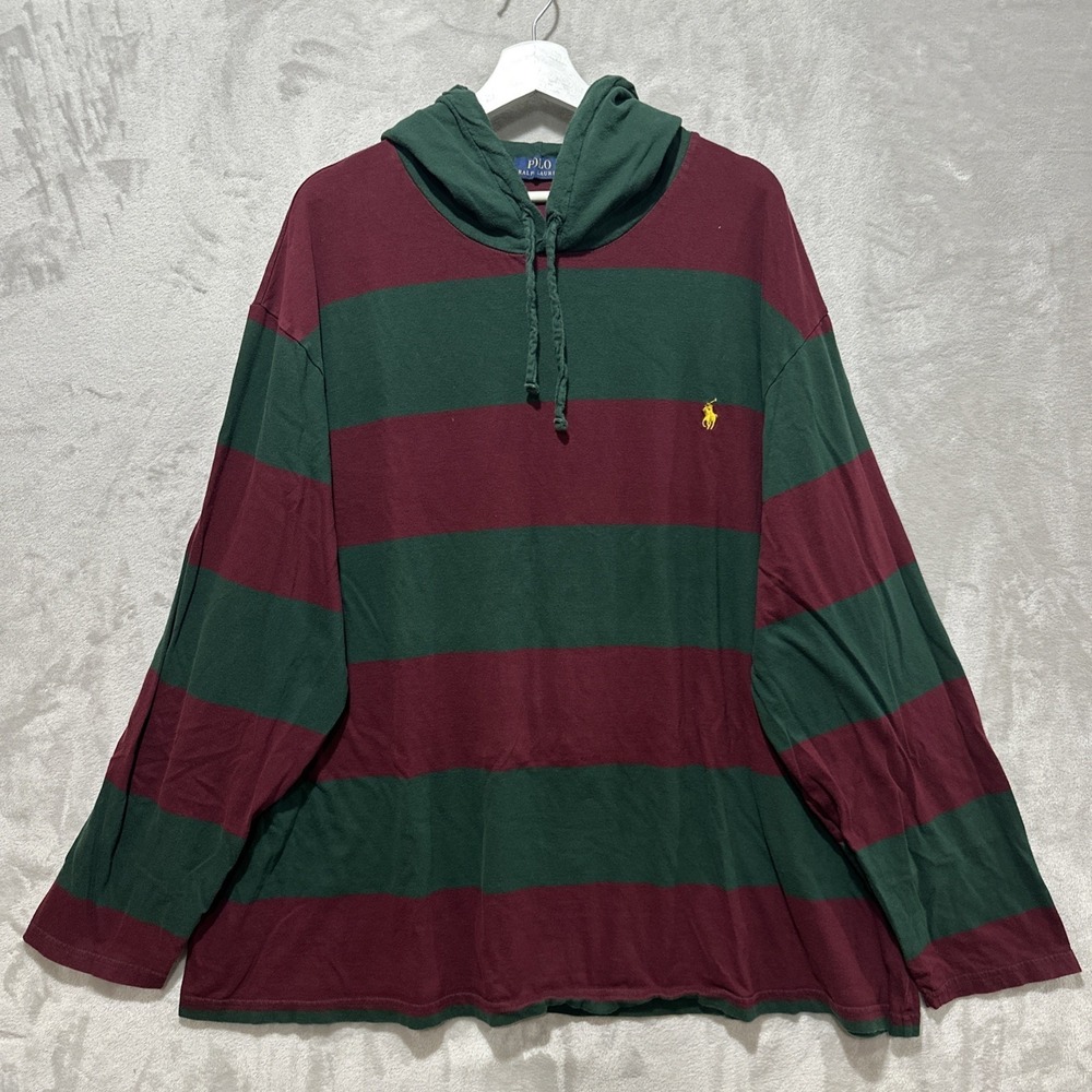 Polo Ralph Lauren Striped‎ Hoodie Men's 4XB Green Burgundy Pony Embroidered Logo